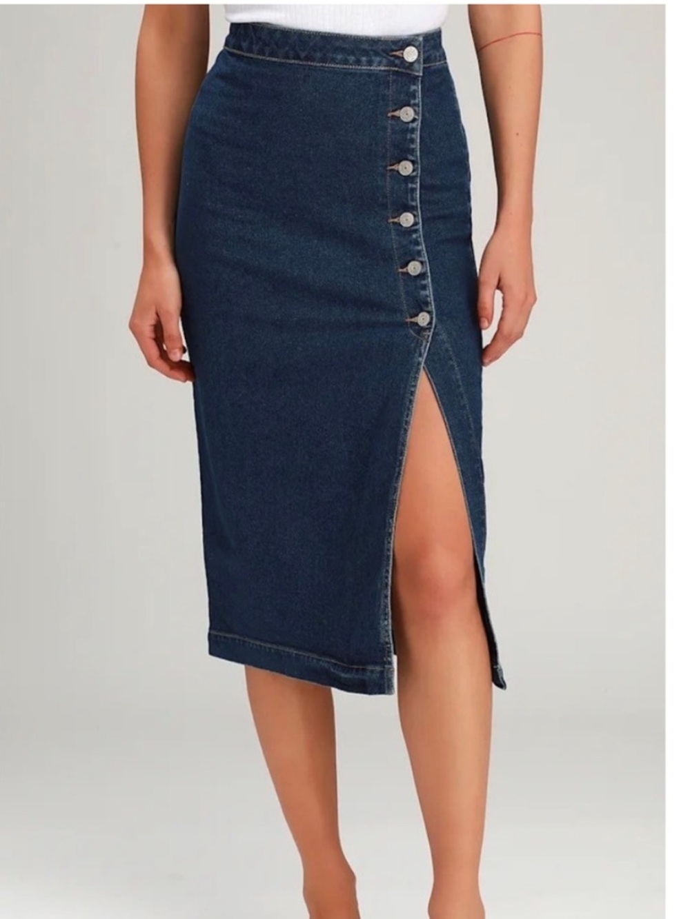 Free People Jasmine Buttoned Midi Denim Skirt size 8